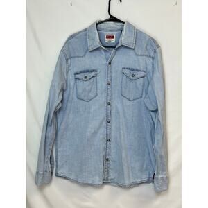 Wrangler Womens XL Blue Pearl Snap Denim Shirt Long Sleeve Western Cowboy Casual
